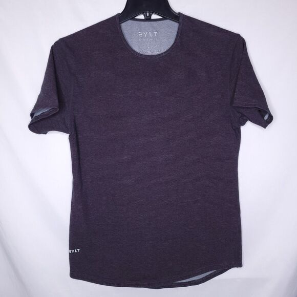 Bylt Shirt Mens Medium Striped Gray Drop Cut Short Sleeve Lux - Picture 1 of 10